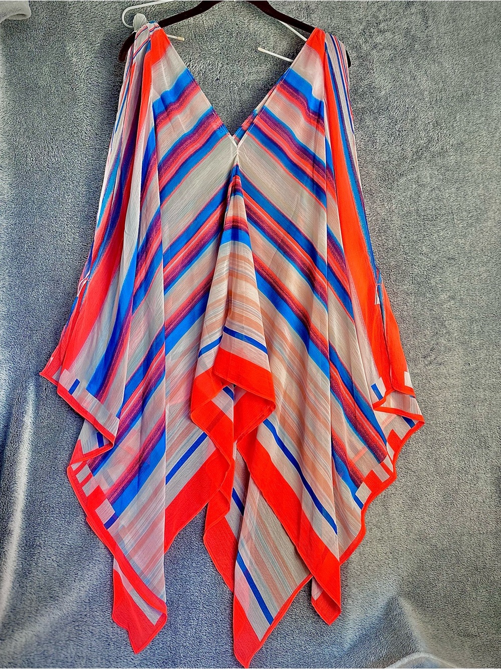 Vibrant DKNY Sheer Striped Caftan Top/Cover-Up. one size RARE NWOT